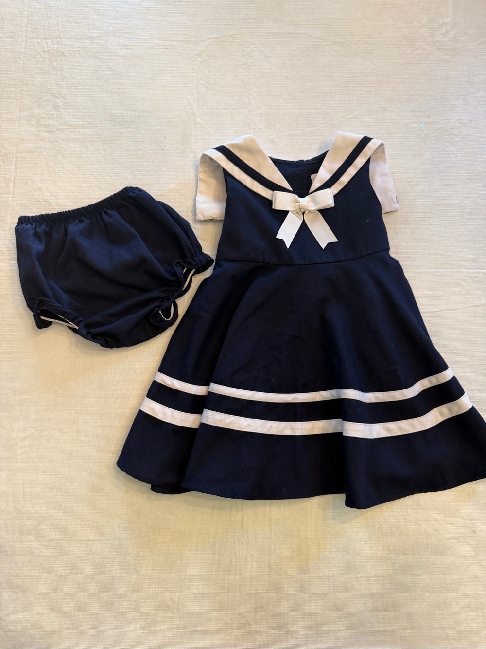 Rare Editions Navy and White Sailor Dress with Bow Detail and Bloomers